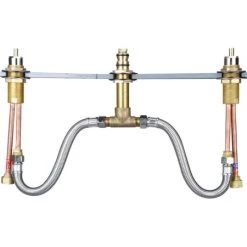 Pioneer Faucets Two Handle Roman Tub Valve Set with Ceramic Disc Cartridges, Brass Plug, and 12" SS Flex Hose