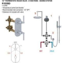 Alternative view of Rohl R1055BD 1/2" Thermostatic Shower Rough-In with Shared Three Function Diverter / Volume Control